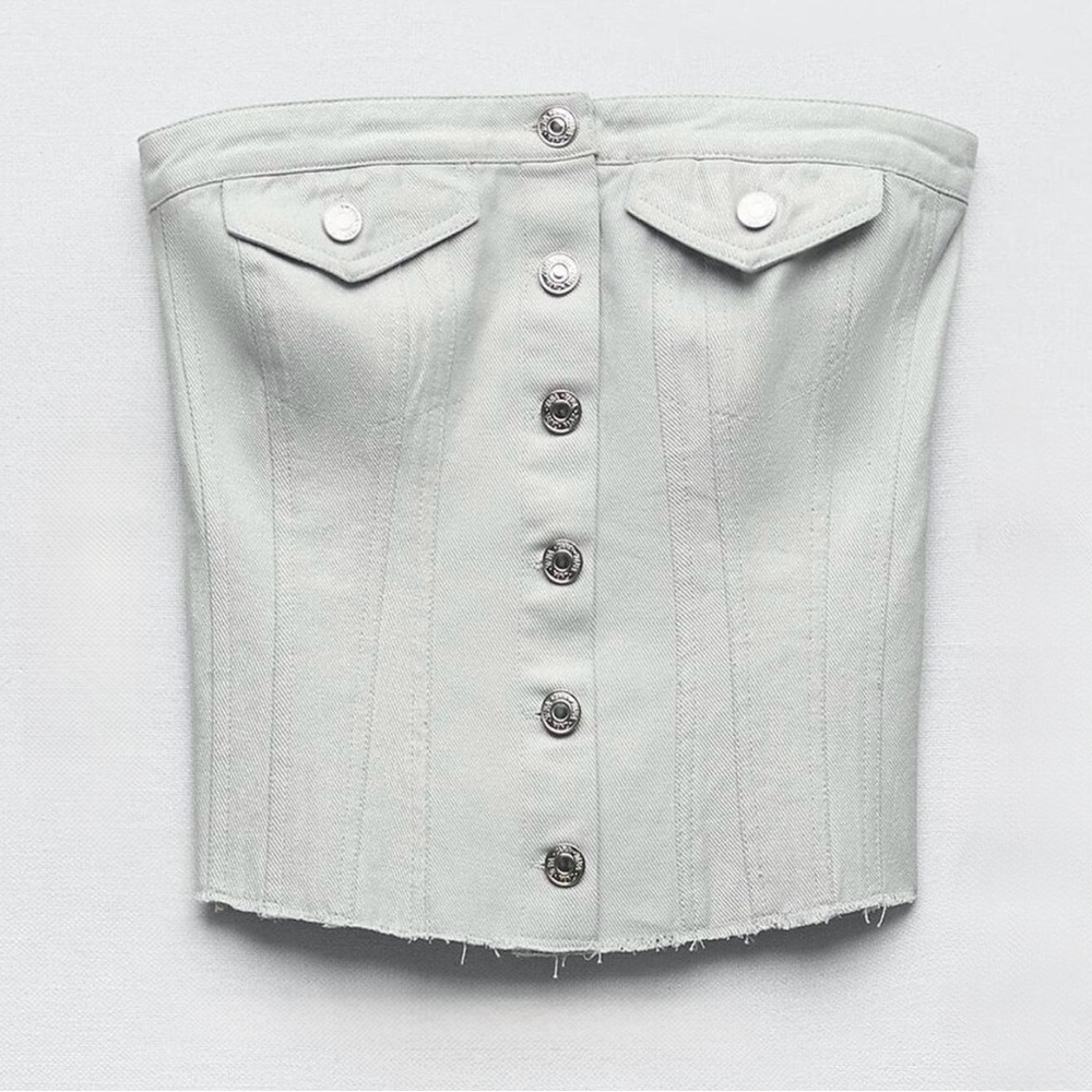 Zara Light Gray/Silver Button-Up Corset Top